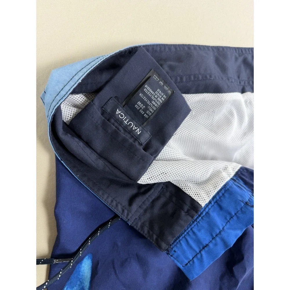 Nautica Mens 38W Blue Shark Board Shorts Surf Poolside Beach Vacation